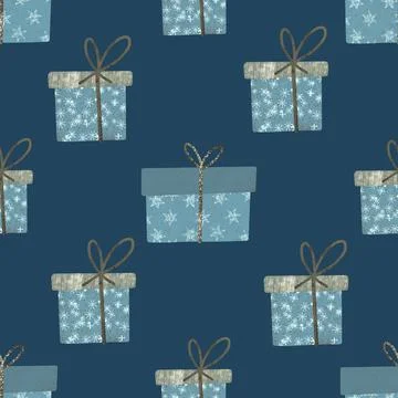 Seamless pattern with gift craft boxes. Pattern for printing from blue boxes. Stock Illustration