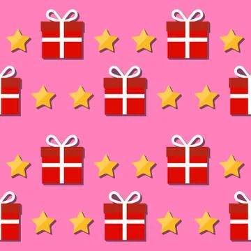 Seamless pattern. Giftbox and stars symbols. Vector Illustration Stock Illustration