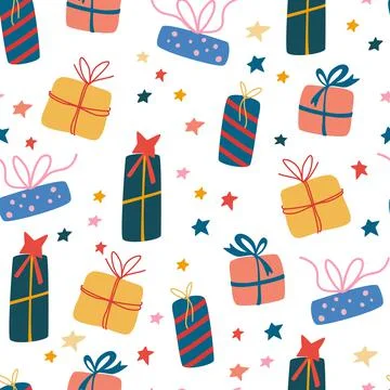 Seamless pattern with gifts boxes. Presents. Different gift boxes with ribbon Illustrazione stock