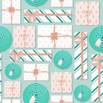 Seamless pattern with gifts. Festive flat lay vector background イラスト素材