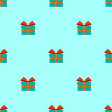 Seamless pattern of gifts in green boxes with red ribbon. Stock Illustration