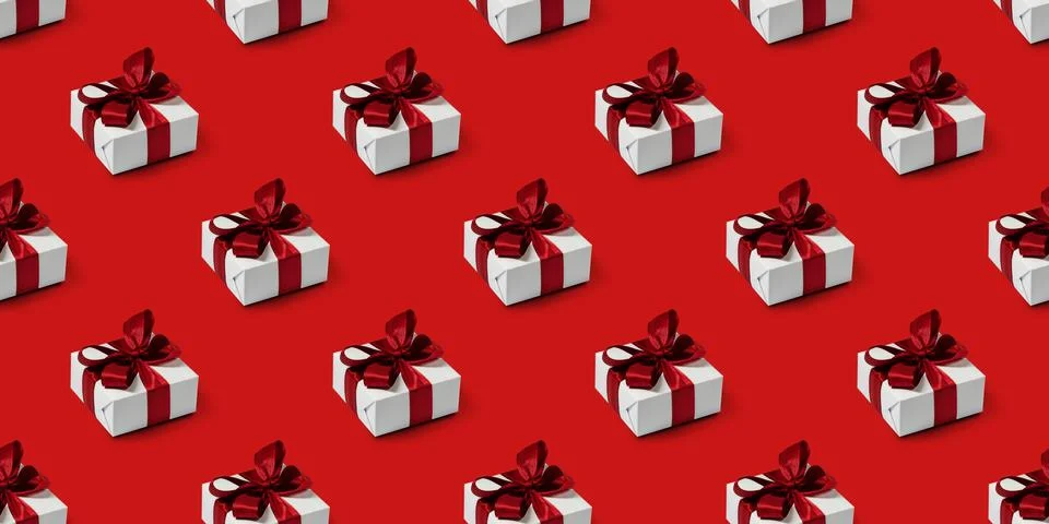 Seamless pattern with gifts on a red background. Holiday and Christmas  Stock Photos