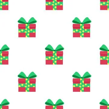 Seamless pattern of gifts in red boxes with a green ribbon. Stock Illustration