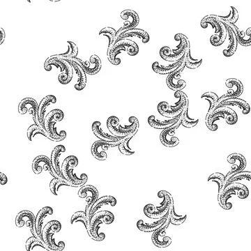 Seamless pattern gilded baroque victorian border sketch hand drawn black Illustrazione stock