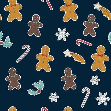 Seamless pattern Gingerbread and Christmas symbols 스톡 일러스트