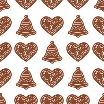 Seamless pattern with gingerbread bells and hearts イラスト素材