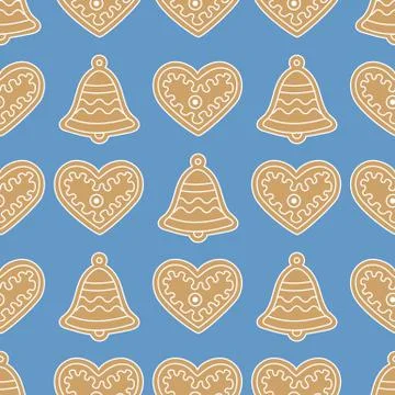 Seamless pattern with gingerbread bells and hearts Illustrazione stock