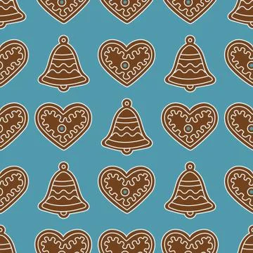 Seamless pattern with gingerbread bells and hearts イラスト素材