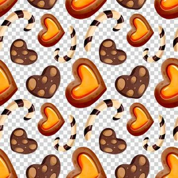 Seamless pattern with gingerbread, candies, and lollipops. Hand-drawn sweets 스톡 일러스트
