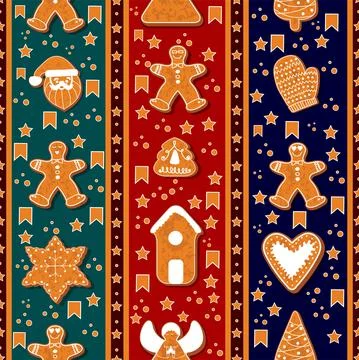 Seamless pattern of gingerbread characters. Vector illustration. Happy winter Stock Illustration