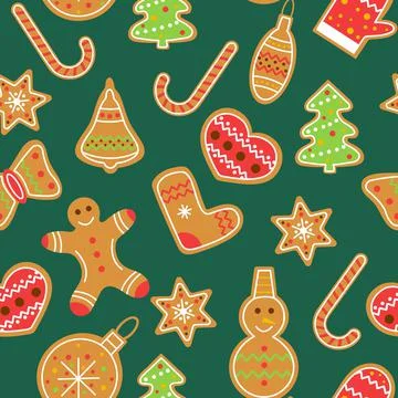 Seamless pattern with gingerbread Christmas cookies vector illustration. Иллюстрация