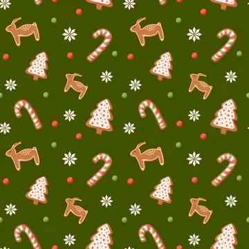 Seamless pattern with gingerbread cookie for Christmas Day and New Year. Holiday Stock Illustration