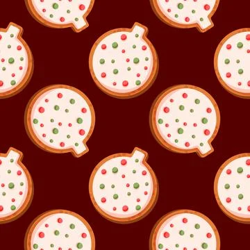 Seamless pattern with Gingerbread cookie in shape of Christmas ball in cartoon Stock Illustration