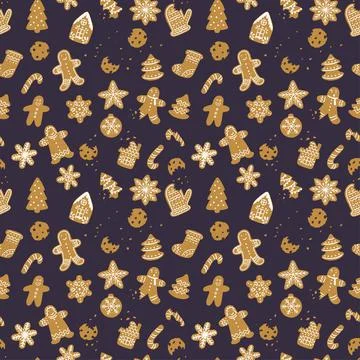 Seamless pattern with gingerbread cookies Stock Illustration