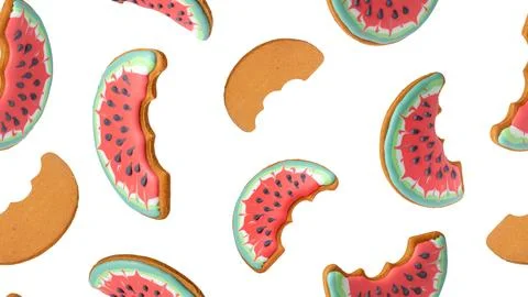 Seamless pattern of gingerbread cookies in the shape of watermelon. Stock Photos