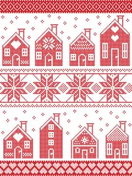 Seamless pattern with gingerbread house Stock Illustration