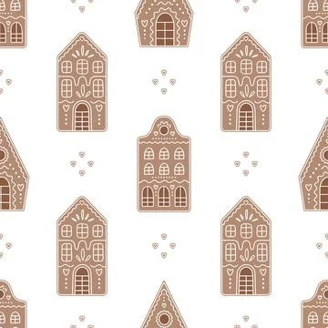 Seamless pattern with gingerbread houses. Stock Illustration