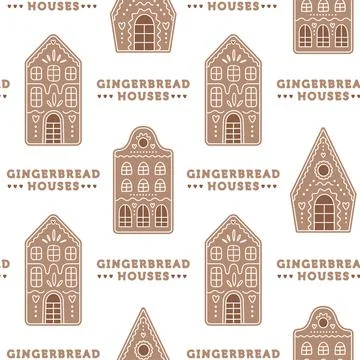 Seamless pattern with gingerbread houses. Stock Illustration