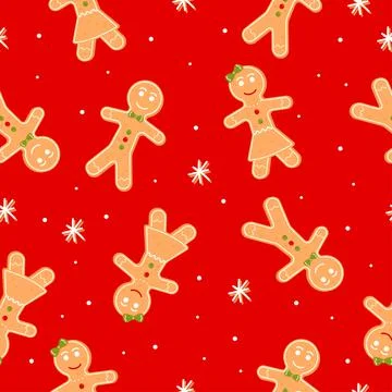 Seamless pattern with gingerbread man, snowflake Stock Illustration