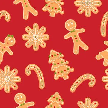 Seamless pattern with gingerbread man, snowflake Stock Illustration