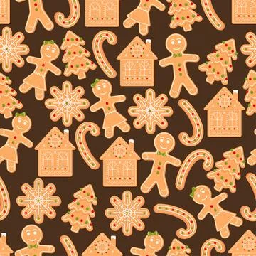 Seamless pattern with gingerbread man, snowflake Stock Illustration