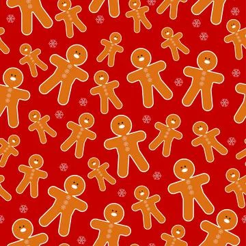Seamless pattern with a gingerbread man. Vector flat illustration. Stock Illustration