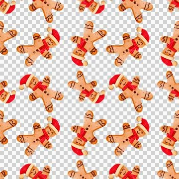 Seamless pattern with gingerbread men. Hand-drawn Christmas sweets Stock Illustration