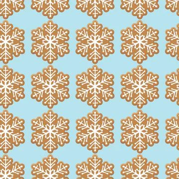 Seamless pattern with Gingerbread snowflake cookie on blue. Traditional Stock Illustration