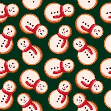 Seamless pattern with Gingerbread snowman in cartoon style. Design for wrapping Stock Illustration