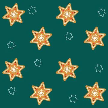 Seamless pattern with gingerbread stars, vector illustration. Stockillustratie