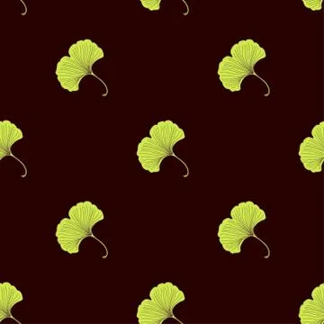 Seamless pattern with ginkgo flowers. Retro texture in Asian style. Vector Stock Illustration