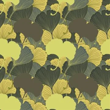 Seamless pattern with ginkgo flowers. Retro texture in Asian style. Vector Stock Illustration
