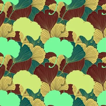 Seamless pattern with ginkgo flowers. Retro texture in Asian style. Vector Stock Illustration