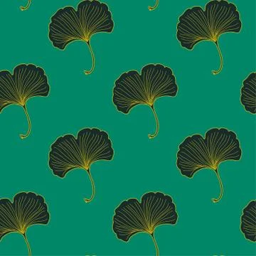 Seamless pattern with ginkgo flowers. Retro texture in Asian style. Vector Stock Illustration
