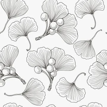 Seamless pattern with ginkgo leaves. Vector plant texture. Stock Illustration