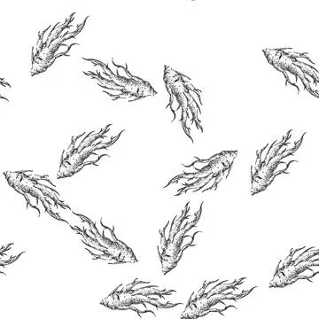 Seamless pattern ginseng root medicine sketch hand drawn Stock Illustration
