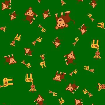 Seamless pattern of giraffe and monkey. Stock Illustration