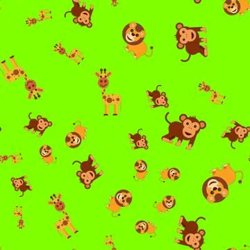 Seamless pattern of giraffe lion and monkey. Stock Illustration