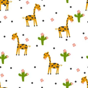 Seamless pattern with giraffeand cactus. Stock Illustration