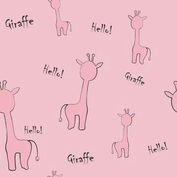 Seamless pattern with giraffes and text. Stock Illustration