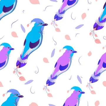 Seamless pattern for a girl. Beautiful colored birds on a white background Stock Illustration