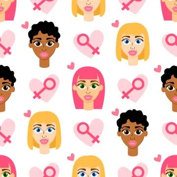 Seamless pattern with girls face. Stockillustratie