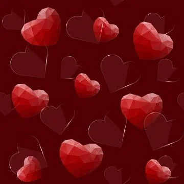 Seamless pattern with glass and polygonal hearts Stock Illustration