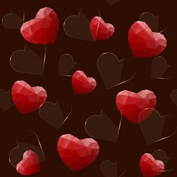 Seamless pattern with glass and polygonal hearts Stock Illustration