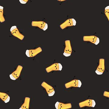 Seamless pattern glass beer mug character cartoon vector Stock Illustration