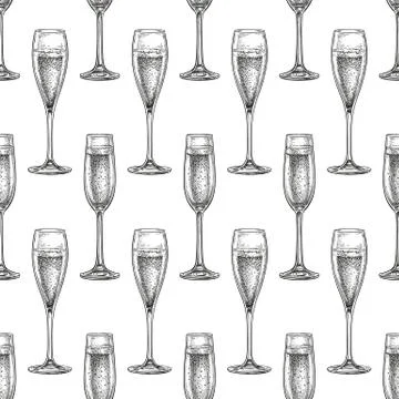 Seamless pattern with glass of champagne. 스톡 일러스트