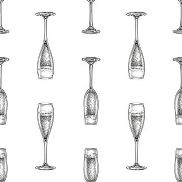 Seamless pattern with glass of champagne. Illustrazione stock