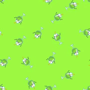 Seamless pattern glass cocktail character cartoon vector Stock Illustration