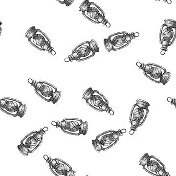 Seamless pattern glass oil lamp sketch hand drawn Stock Illustration