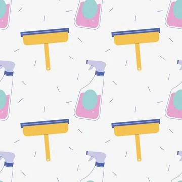 Seamless pattern, glass scraper, Spray cleaner, cleaning Stock Illustration
